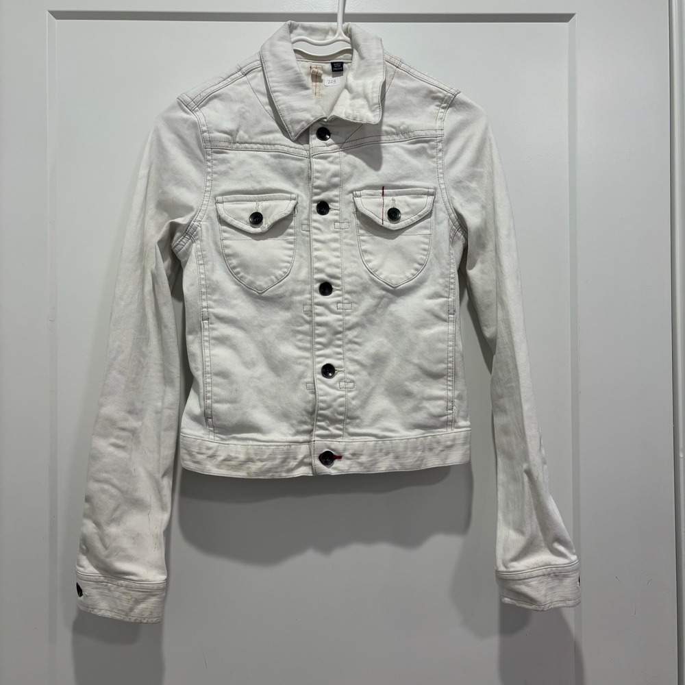 Club Monaco Womens White Denim Trucker Jacket XS Stretch Cotton Cream 00700243